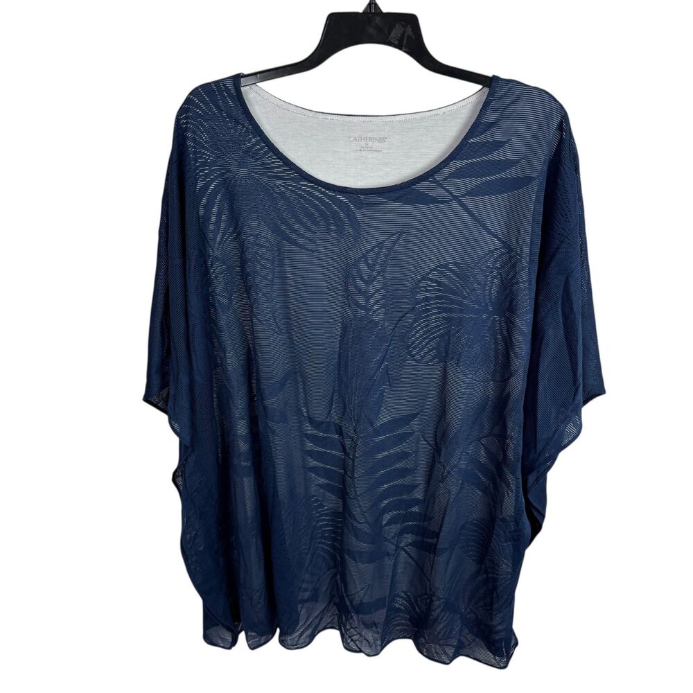 Navy Leaf-Print Lightweight Women's Top